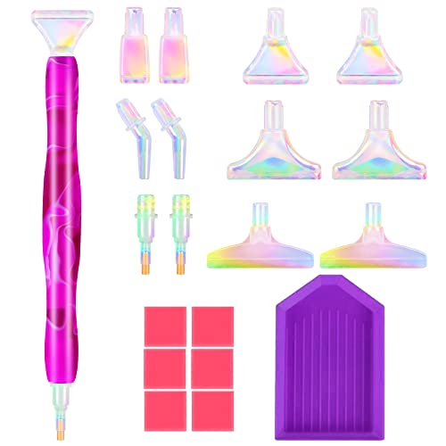 MJARTORIA Diamond Painting Zubehör Stift, 5D DIY Diamond Painting Zubehör Werkzeug, Diamond Painting Set mit Bunt Ersatz Stiftköpfen Kunststoffschalen Diamant Painting kleber(20PCS Violett) von MJARTORIA