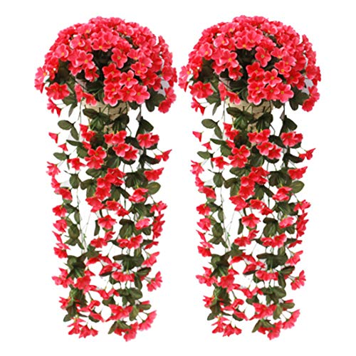 MJARTORIA 2 Stück Kunstblumen Hängend Wie Echt, Kunstpflanzen Künstliche Blumen für Draußen Drinnen Terassendeko Balkon Wand Dekoration für Haus Garten Hochzeit Büro (B Rot) von MJARTORIA