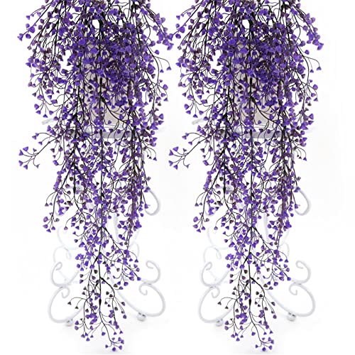 MJARTORIA Kunstpflanze Hängend wie Echt, 2 Stück Künstliche Pflanzen Efeu Hängepflanzen Rebe Grünpflanze, Balkonpflanzen Fake Plant für Indoor Outdoor Garten Wanddekoration (B Blau Violett) von MJARTORIA