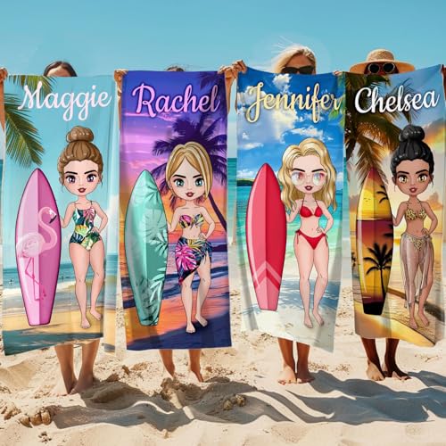 MJARTORIA Personalisiert Strandtuch Microfaser Badetuch Groß mit Namen Damen, BFF Dress-Up Beach Towel Handtuch Stranddecke Schnelltrocknend für Reise Schwimmen Yoga Fitness (90x180cm Microfaser) von MJARTORIA