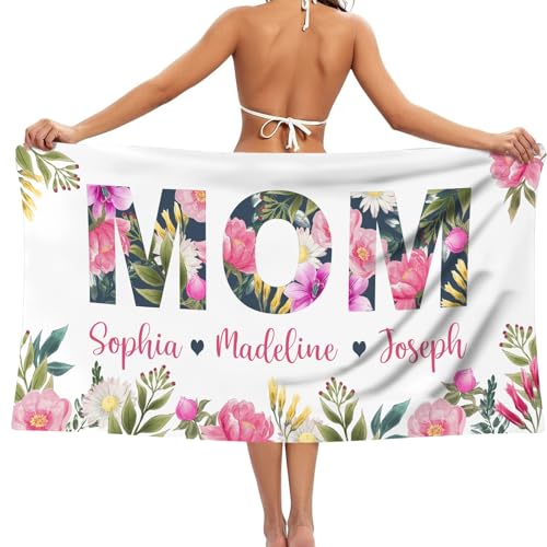 MJARTORIA Personalisiert Strandtuch Microfaser Badetuch mit Namen Kinder Damen, Beach Towel Handtuch Badetuch Stranddecke Schnelltrocknend für Reise Schwimmen Sauna Yoga Fitness Muttertag von MJARTORIA