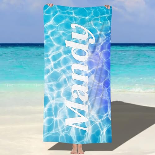 MJARTORIA Personalisiert Strandtuch Microfaser Badetuch mit Namen Kinder Damen, Beach Towel Handtuch Badetuch Stranddecke Schnelltrocknend für Reise Schwimmen Sauna Yoga Fitness von MJARTORIA