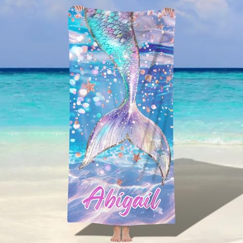 MJARTORIA Personalisiert Strandtuch Microfaser Badetuch mit Namen Kinder Damen, Beach Towel Handtuch Badetuch Stranddecke Schnelltrocknend für Reise Schwimmen Sauna Yoga Fitness von MJARTORIA