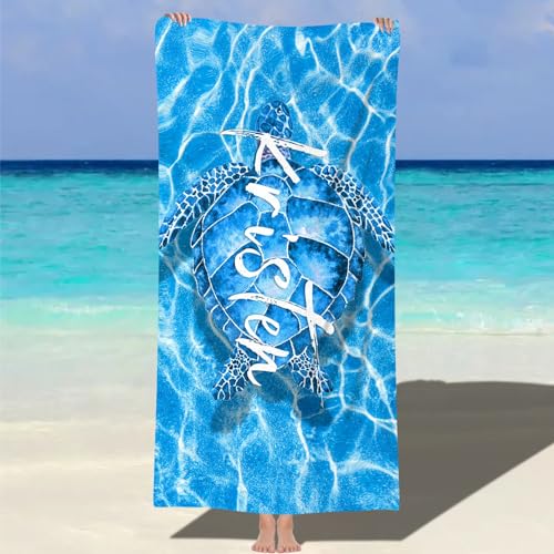 MJARTORIA Personalisiert Strandtuch Microfaser Badetuch mit Namen Kinder Damen, Beach Towel Handtuch Badetuch Stranddecke Schnelltrocknend für Reise Schwimmen Sauna Yoga Fitness von MJARTORIA