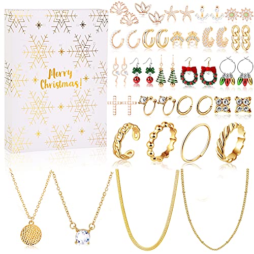 MJARTORIA Schneeflocke Schmuck Adventskalender 2024 Weihnachtskalender für Damen Frauen Mädchen Weihnachten Countdown Adventskalender, mit 24 Überraschungen Weihnachten Geschenk von MJARTORIA