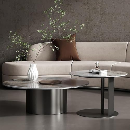 Moderner runder Couchtisch mit Marmorplatte, Marmor-Couchtisch, 2er-Set, luxuriöser Mitteltisch für Wohnzimmer, Beistelltisch mit goldfarbenem Metallsockel für Empfangsraum (Farbe: Schwarz) von MJBDCVN