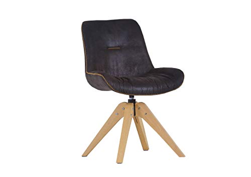 MJC 2er Stuhl Set Iggy 360° drehbar Lederlook Samtstoff schwarz braun Eiche massiv (Lederlook schwarz. Eiche Natur) von MJC