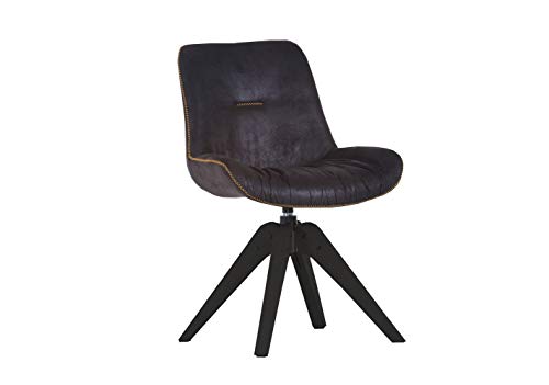 MJC 2er Stuhl Set Iggy 360° drehbar Lederlook Samtstoff schwarz braun Eiche massiv (Lederlook schwarz. Eiche schwarz) von MJC