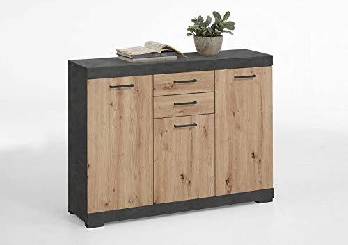 Kommode Bristol 3 Matera Artisan Eiche Nb. 3 Türen 2 Schubkästen Sideboard MDF von MJC