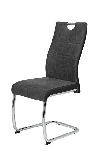 MJC 4er Set Schwingstuhl Alina Griffloch Anthrazit Freischwinger Küchenstuhl von MJC