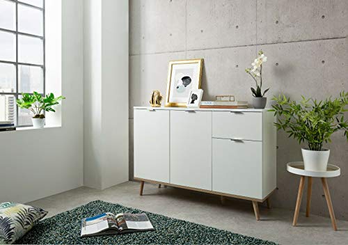 Sideboard Göteborg Weiß Sonoma Eiche Nb. Kommode Anrichte Wohnzimmer MDF von MJC