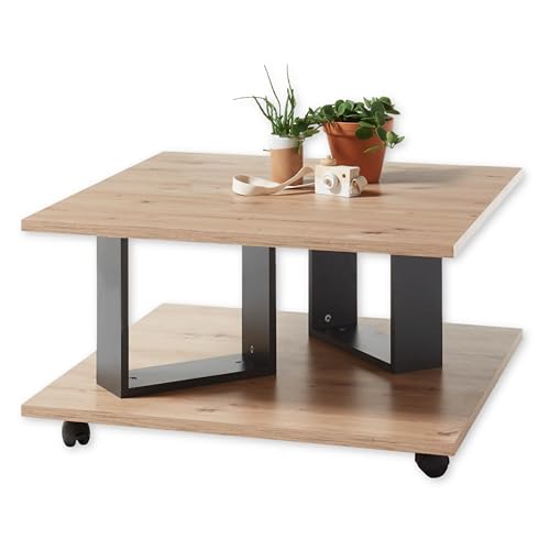 Stella Trading ZERA Couchtisch auf Rollen in Artisan Eiche Optik, Anthrazit - Mobiler Sofatisch für Ihr Wohnzimmer - 80 x 40 x 80 cm (B/H/T) von Stella Trading