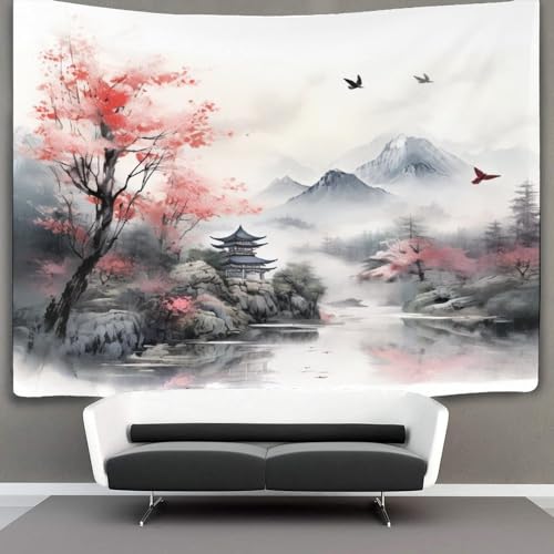 MJCZEGDCR 3D Japanische Kirschblüten Tapestry,Kunstteppiche, TV Hintergrund Wanddecke Schlafzimmer Ästhetik Wanddekoration, Für Wohnzimmer Schlafzimmer Schlafsaal 100cmx150cm von MJCZEGDCR