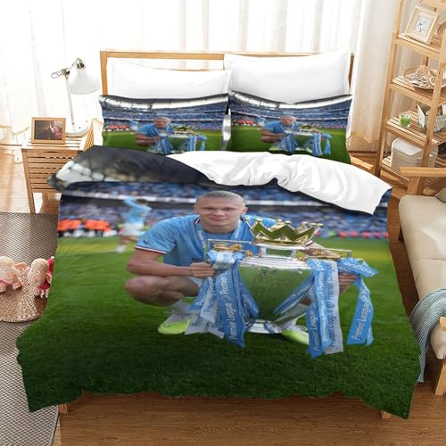 MJCZEGDCR Erling Haaland 3D Bettwäsche Bettwäsche Set Microfaser Kinder Erwachsene, Bettbezug Und Kissenbezug Weich Haltbar Atmungsaktive Single（140x200cm） von MJCZEGDCR