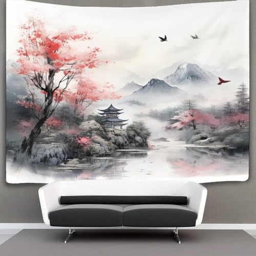 MJCZEGDCR Japanische Kirschblüten 3d Wandteppich,Schlafzimmerästhetik Indie Wandteppich,Raumdekoration,Wandteppiche,Wandteppich Wandbehang,Wandkunst 180cmx230cm von MJCZEGDCR