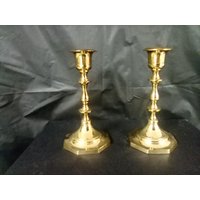 Messing-Set Mit 2 Kerzenhaltern, Vintage, Made in India 14, 5 cm Hoch von MJCountryFrenchDecor