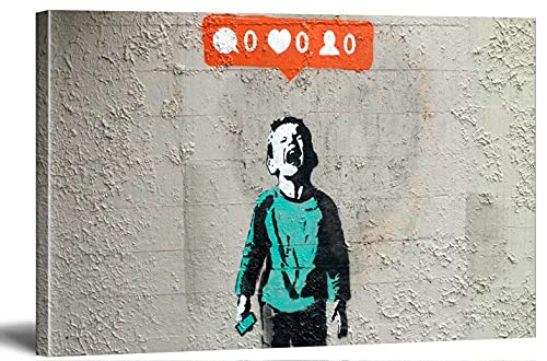 MJEDC Banksy Bilder Leinwand Crying Child in Blue Graffiti Street Art Leinwandbild Fertig Auf Keilrahmen Kunstdrucke Wohnzimmer Wanddekoration Deko XXL (30x40cm(11.8x15.7inch)) von MJEDC