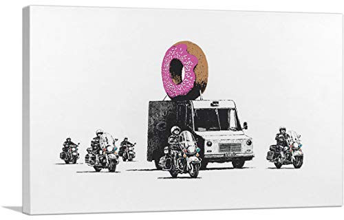 MJEDC Banksy Bilder Leinwand Donut Police Graffiti Street Art Leinwandbild Fertig Auf Keilrahmen Kunstdrucke Wohnzimmer Wanddekoration Deko XXL (30x40cm(11.8x15.7inch)) von MJEDC