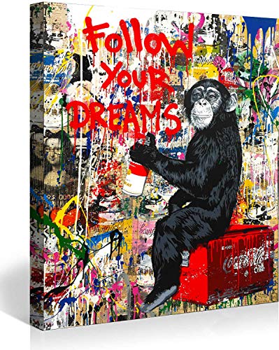 MJEDC Banksy Bilder Leinwand Follow Your Dreams Graffiti Street Art Leinwandbild Fertig Auf Keilrahmen Kunstdrucke Wohnzimmer Wanddekoration Deko XXL (30x40cm(11.8x15.7inch)) von MJEDC