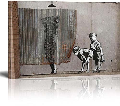 MJEDC Banksy Bilder Leinwand Lady Shower Graffiti Street Art Leinwandbild Fertig Auf Keilrahmen Kunstdrucke Wohnzimmer Wanddekoration Deko XXL 30x40cm(11.8x15.7inch) von MJEDC