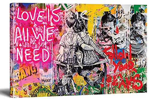 MJEDC Banksy Bilder Leinwand Love is All We Need Graffiti Street Art Leinwandbild Fertig Auf Keilrahmen Kunstdrucke Wohnzimmer Wanddekoration Deko XXL (70x120cm(27.6x47.2inch)) von MJEDC