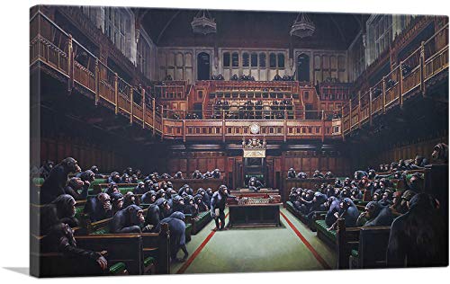 Banksy Bilder Leinwand Monkey Parliament Graffiti Street Art Leinwandbild Fertig Auf Keilrahmen Kunstdrucke Wohnzimmer Wanddekoration Deko XXL (30x40cm(11.8x15.7inch)) von MJEDC