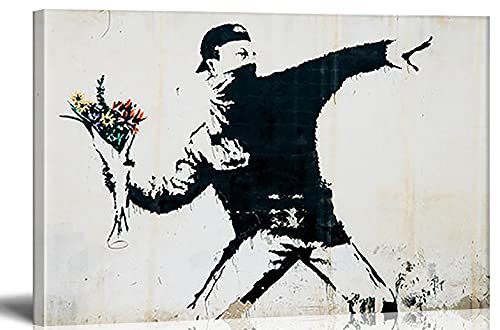 MJEDC Banksy Bilder Leinwand Painted Heart Thrower Graffiti Street Art Leinwandbild Fertig Auf Keilrahmen Kunstdrucke Wohnzimmer Wanddekoration Deko XXL (30x40cm(11.8x15.7inch)) von MJEDC
