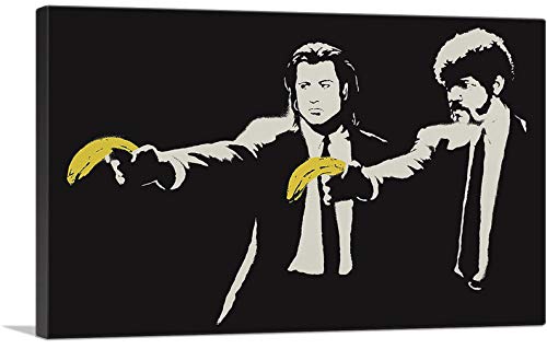 MJEDC Banksy Bilder Leinwand Pulp Fiction Banana Graffiti Street Art Leinwandbild Fertig Auf Keilrahmen Kunstdrucke Wohnzimmer Wanddekoration Deko XXL (40x60cm(15.7x23.6inch)) von MJEDC