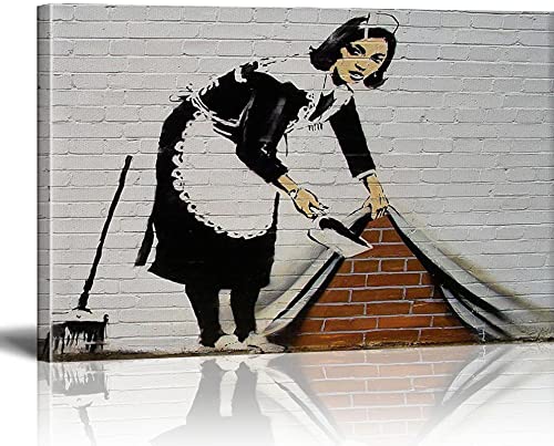 MJEDC Banksy Bilder Leinwand Sweep it Under The Carpet Graffiti Street Art Leinwandbild Fertig Auf Keilrahmen Kunstdrucke Wohnzimmer Wanddekoration Deko XXL 30x40cm(11.8x15.7inch) von MJEDC