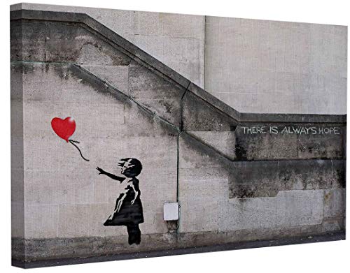 MJEDC Banksy Bilder Leinwand There is Always Hope Graffiti Street Art Leinwandbild Fertig Auf Keilrahmen Kunstdrucke Wohnzimmer Wanddekoration Deko XXL (40x60cm(15.7x23.6inch)) von MJEDC