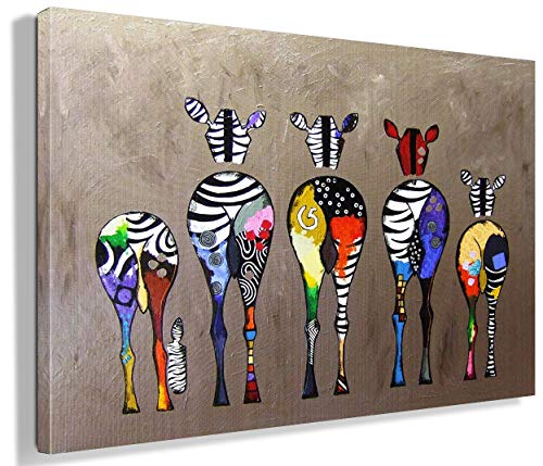 MJEDC Banksy Bilder Leinwand Zebra Herd Colourful Rears Graffiti Street Art Leinwandbild Fertig Auf Keilrahmen Kunstdrucke Wohnzimmer Wanddekoration Deko XXL (40x60cm(15.7x23.6inch)) von MJEDC