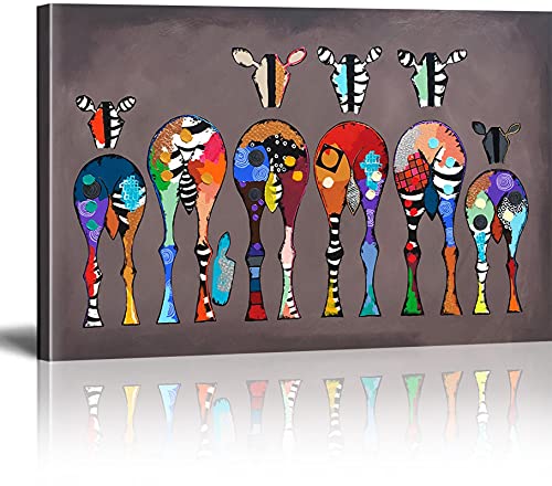 MJEDC Banksy Bilder Leinwand Zebra Herd Colourful Rears Graffiti Street Art Leinwandbild Fertig Auf Keilrahmen Kunstdrucke Wohnzimmer Wanddekoration Deko XXL 40x60cm(15.7x23.6inch) von MJEDC