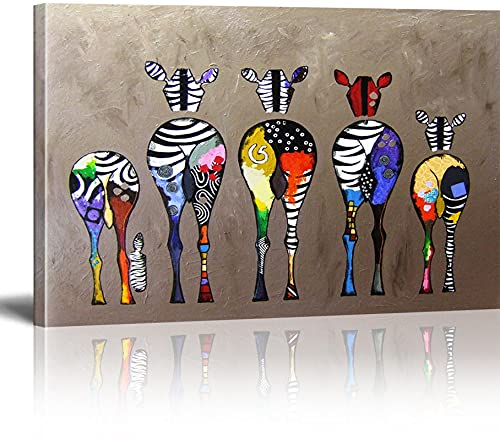 MJEDC Banksy Bilder Leinwand Zebra Herd Colourful Rears Graffiti Street Art Leinwandbild Fertig Auf Keilrahmen Kunstdrucke Wohnzimmer Wanddekoration Deko XXL 40x60cm von MJEDC