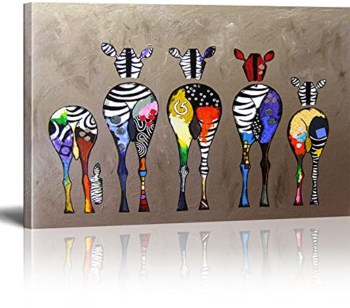 MJEDC Banksy Bilder Leinwand Zebra Herd Colourful Rears Graffiti Street Art Leinwandbild Fertig Auf Keilrahmen Kunstdrucke Wohnzimmer Wanddekoration Deko XXL 40x70cm von MJEDC