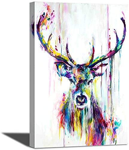 MJEDC Hirsch Bild Auf Leinwand Bunte Hirsch Bilder mit Rahmen Leinwandbilder Wanddeko Wand Wohnzimmer XXL Deko Kunstdruck Wanddekoration (B, 60x100cm) von MJEDC