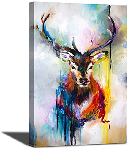 MJEDC Hirsch Bild Auf Leinwand Bunte Hirsch Bilder mit Rahmen Leinwandbilder Wanddeko Wand Wohnzimmer XXL Deko Kunstdruck Wanddekoration (C, 40x60cm) von MJEDC