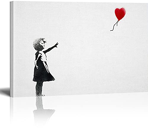 MJEDC Banksy Bilder Leinwand Balloon Girl Graffiti Street Art Leinwandbild Fertig Auf Keilrahmen Kunstdrucke Wohnzimmer Wanddekoration Deko XXL 80x140cm von MJEDC
