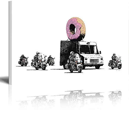 MJEDC Banksy Bilder Leinwand Donut Police Graffiti Street Art Leinwandbild Fertig Auf Keilrahmen Kunstdrucke Wohnzimmer Wanddekoration Deko XXL 30x50cm von MJEDC