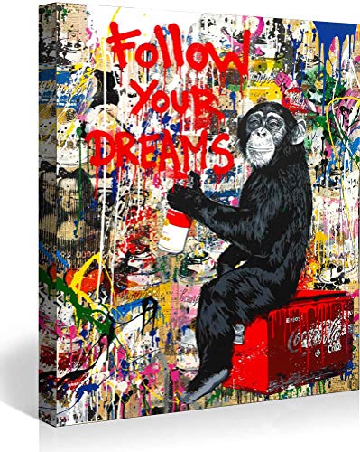 MJEDC Banksy Bilder Leinwand Follow Your Dreams Graffiti Street Art Leinwandbild Fertig Auf Keilrahmen Kunstdrucke Wohnzimmer Wanddekoration Deko XXL 80x120cm von MJEDC