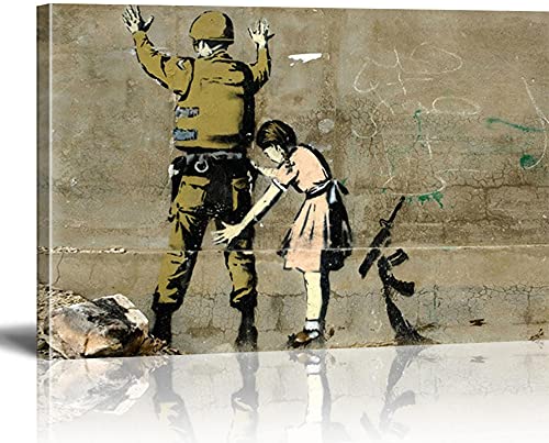 MJEDC Banksy Bilder Leinwand Girl and a Soldier Graffiti Street Art Leinwandbild Fertig Auf Keilrahmen Kunstdrucke Wohnzimmer Wanddekoration Deko XXL 50x70cm(19.7x27.6inch) von MJEDC