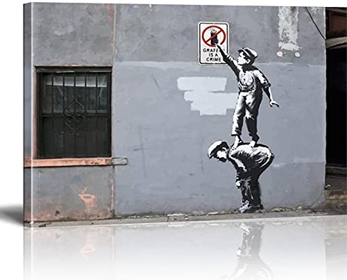 MJEDC Banksy Bilder Leinwand Graffiti is a Crime Graffiti Street Art Leinwandbild Fertig Auf Keilrahmen Kunstdrucke Wohnzimmer Wanddekoration Deko XXL 30x40cm(11.8x15.7inch) von Homry