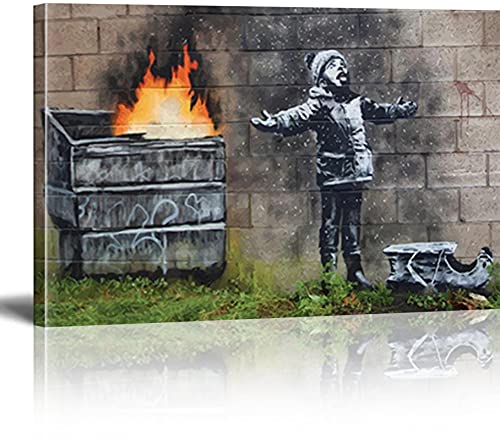 MJEDC Banksy Bilder Leinwand Seasons Greeting Graffiti Street Art Leinwandbild Fertig Auf Keilrahmen Kunstdrucke Wohnzimmer Wanddekoration Deko XXL 80x120cm von MJEDC