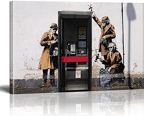 MJEDC Banksy Bilder Leinwand Spy Booth Graffiti Street Art Leinwandbild Fertig Auf Keilrahmen Kunstdrucke Wohnzimmer Wanddekoration Deko XXL 80x120cm(31.5x47.2inch) von MJEDC