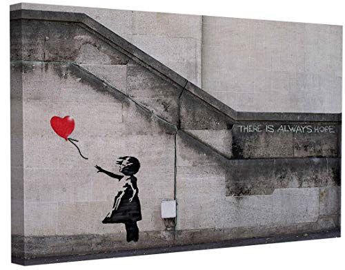 MJEDC Banksy Bilder Leinwand There is Always Hope Graffiti Street Art Leinwandbild Fertig Auf Keilrahmen Kunstdrucke Wohnzimmer Wanddekoration Deko XXL (70x120cm(27.6x47.2inch)) von MJEDC