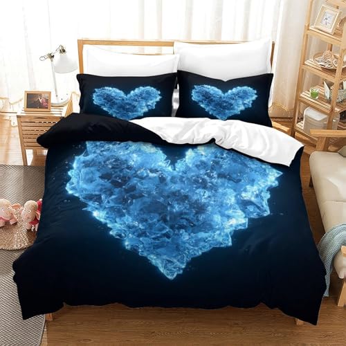 Blaues Herz Bettbezug Bettwäsche-Sets Kinderbettwäsche-Set Reißverschluss Mit Kissenbezug Betten Set Für Jungen Und Mädchen, Kinder Single（140x200cm） von MJFCoin