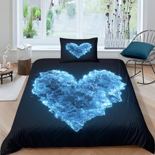 Blaues Herz Bettbezug Set Bettwäsche Set Kinderbettwäsche-Set Reißverschluss Mit Kissenbezügen Betten Set Für Jungen Und Mädchen, Kinder Single（135x200cm） von MJFCoin