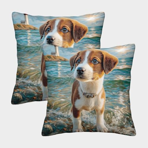 Cute Dog Kuschelige Kissenbezug 2er Set Für Kinder - Dekorative Bezüge Für Sofa - Mit Reißverschluss, Geeignet Für Jungen Und Mädchen 50x50cm von MJFCoin