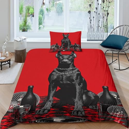 Dobermann Bettbezug Set Bettwäsche Kinderbettwäsche-Set Reißverschluss Mit Kissenbezug Betten Set Für Jungen Und Mädchen, Kinder Single（135x200cm） von MJFCoin