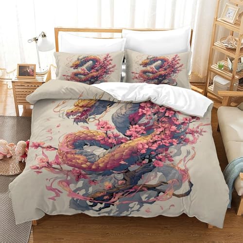 Drache Bettbezug Bettwäsche Kinderbettwäsche Reißverschluss Mit Kissenbezug Betten Set Für Jungen Und Mädchen, Kinder Single（140x200cm） von MJFCoin