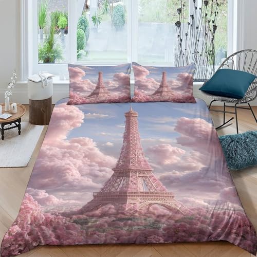 Eiffelturm Bettbezug Bettwäsche Kinderbettwäsche Reißverschluss Mit Kissenbezügen Betten Set Für Jungen Und Mädchen, Kinder Double（200x200cm） von MJFCoin